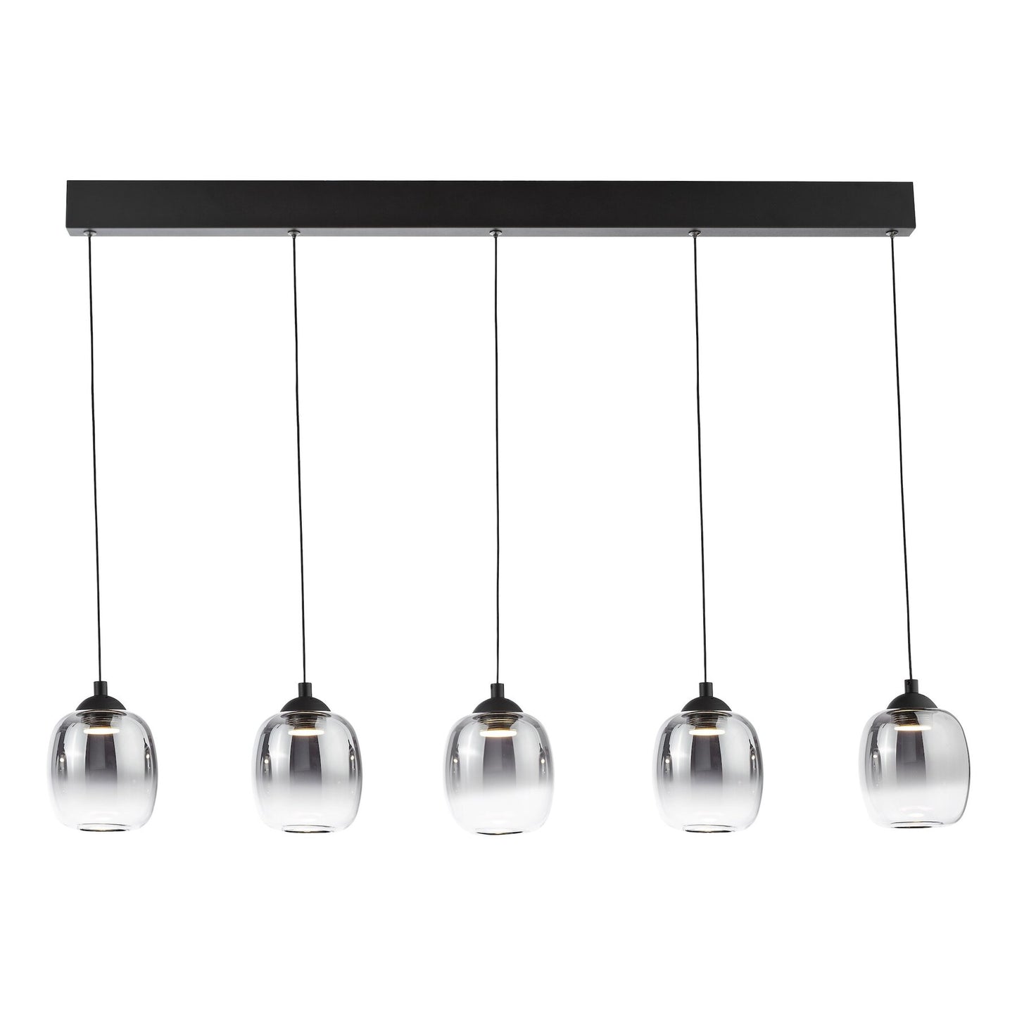 Dar Lighting Ramona 5 Light Matt Black & Smoked Ombre Glass LED Bar Pendant