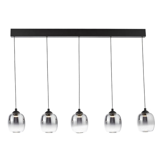 Dar Lighting Ramona 5 Light Matt Black & Smoked Ombre Glass LED Bar Pendant