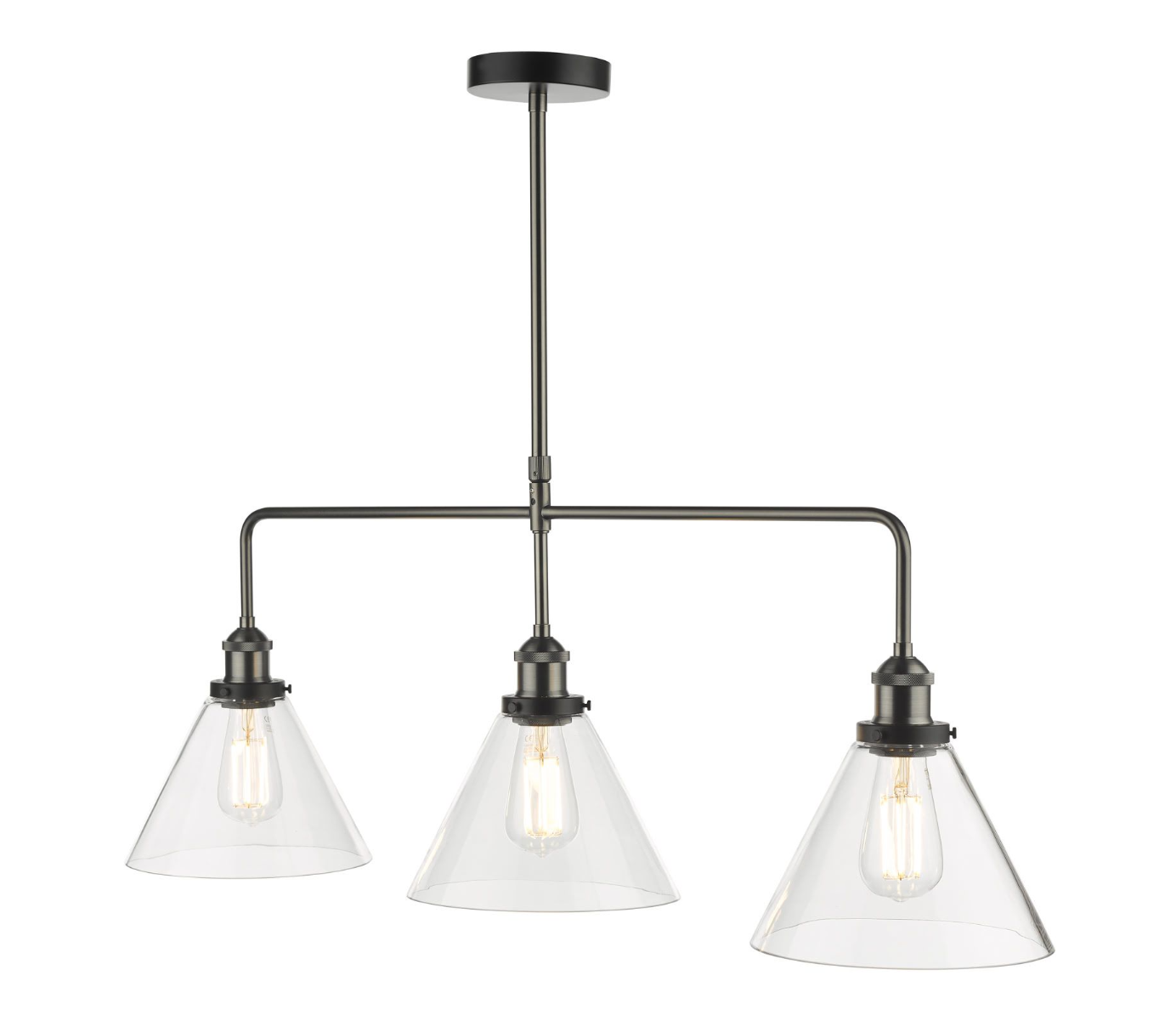 Dar Lighting Ray 3 Light Antique Nickel & Clear Glass Bar Pendant