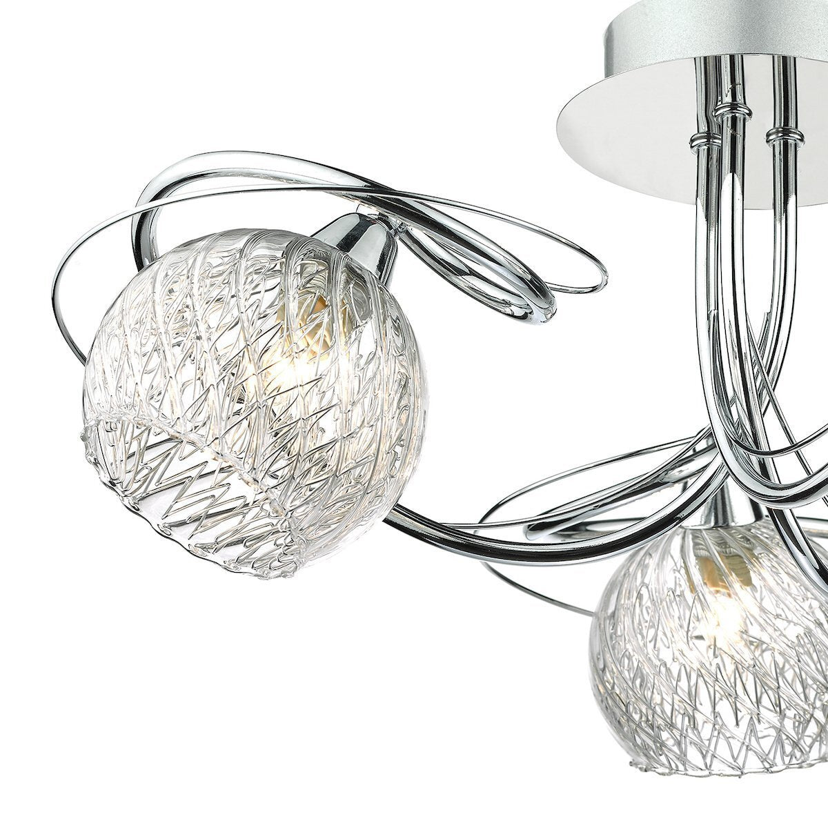 Dar Lighting Rehan 3 Light Decorative Glass & Polished Chrome Frame Semi Flush