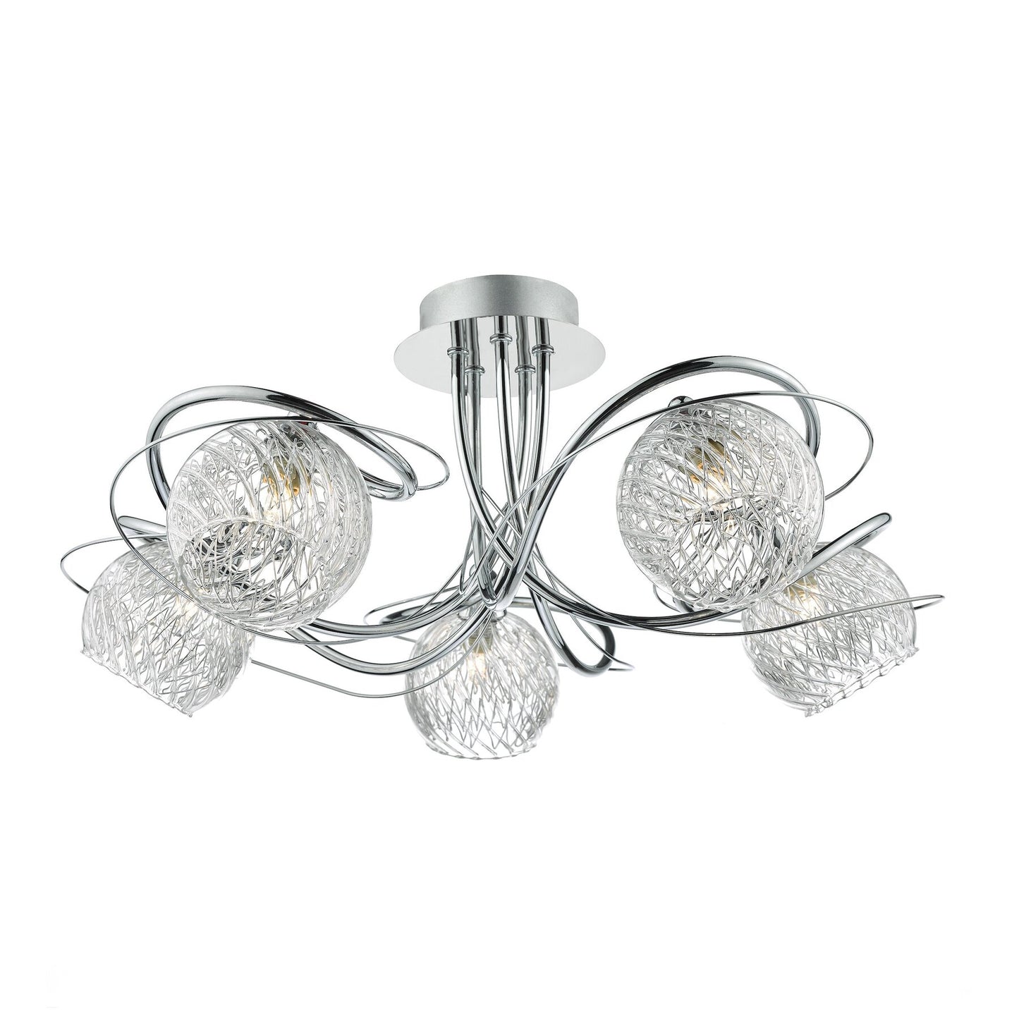 Dar Lighting Rehan 5 Light Decorative Glass & Polished Chrome Frame Semi Flush