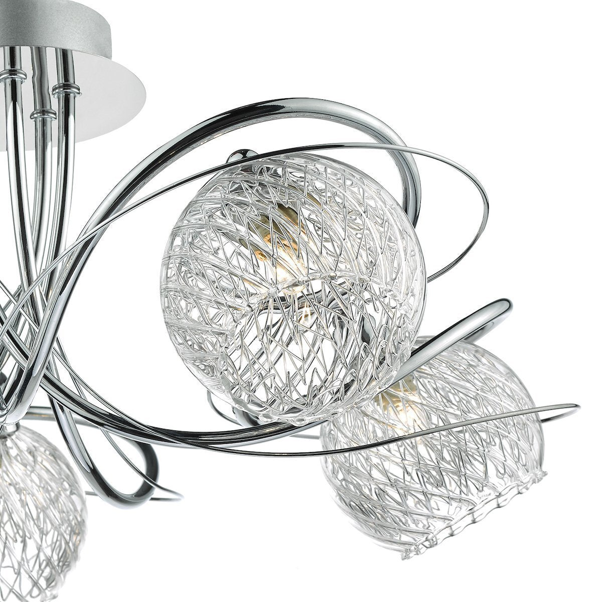 Dar Lighting Rehan 5 Light Decorative Glass & Polished Chrome Frame Semi Flush