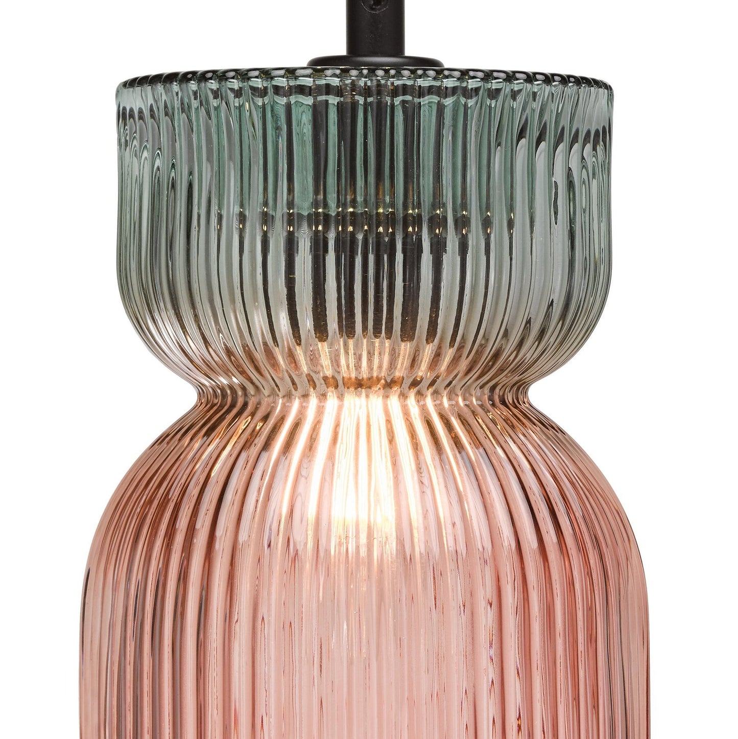 Dar Lighting Rhubarb Pink & Green Ribbed Glass Pendant
