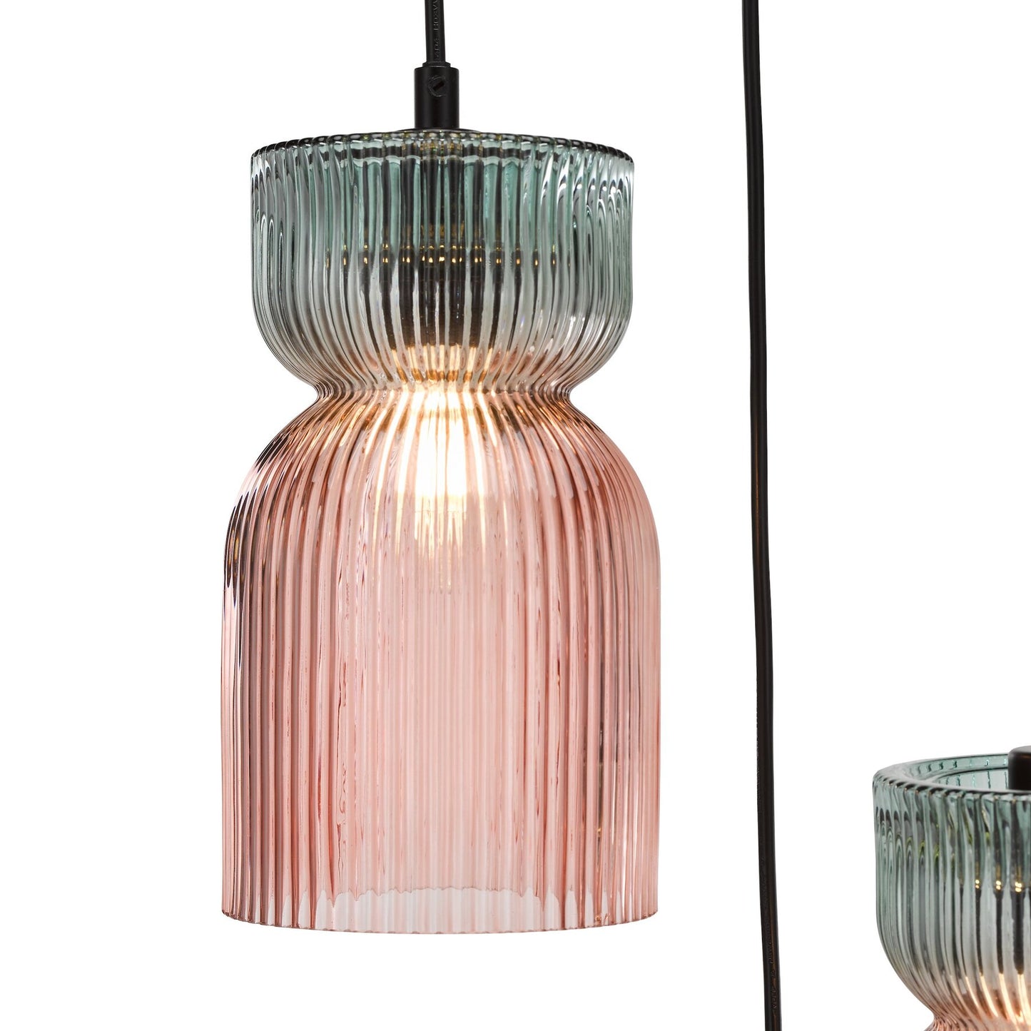 Dar Lighting Rhubarb 3 Light Pink & Green Ribbed Glass Cluster Pendant