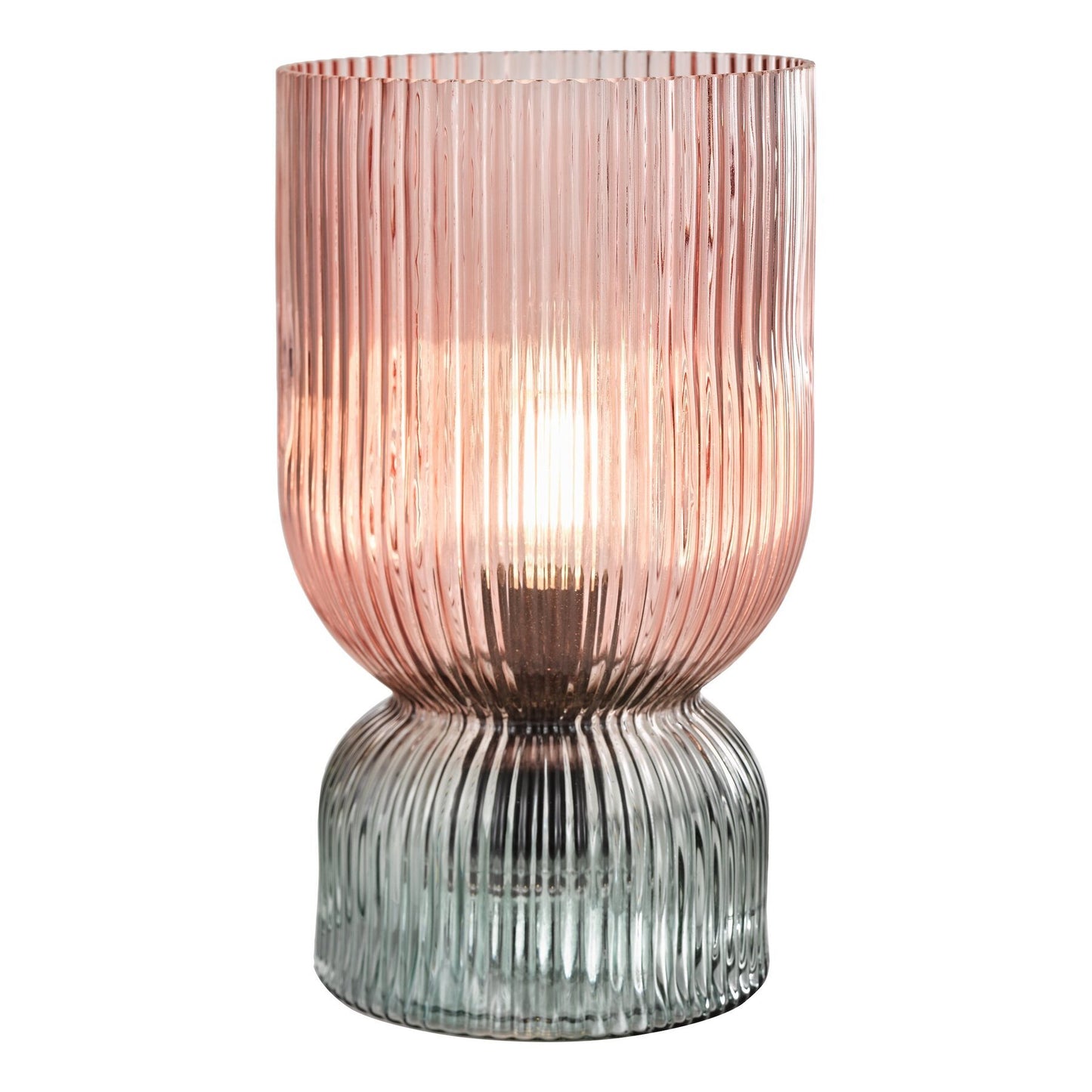 Dar Lighting Rhubarb Pink & Green Ribbed Glass Table Lamp