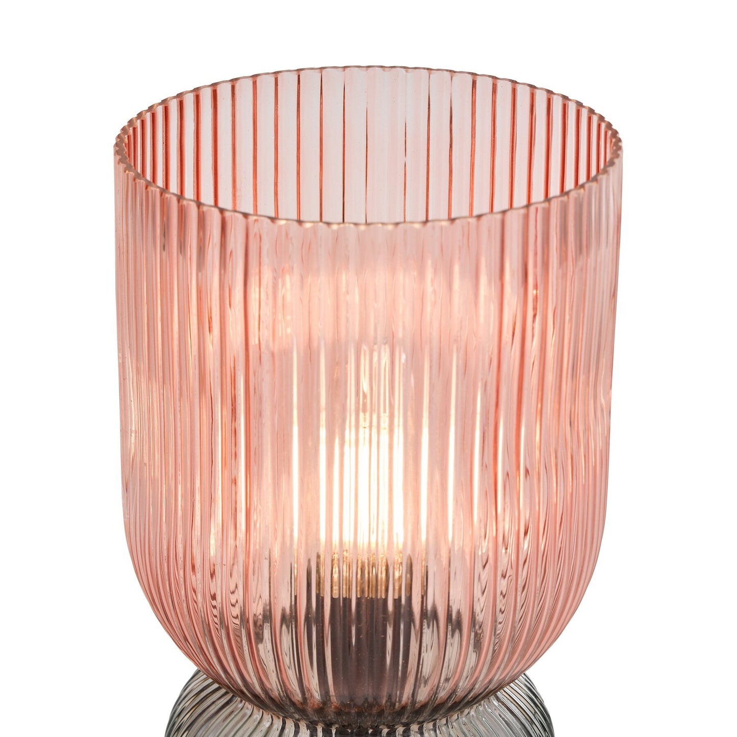 Dar Lighting Rhubarb Pink & Green Ribbed Glass Table Lamp