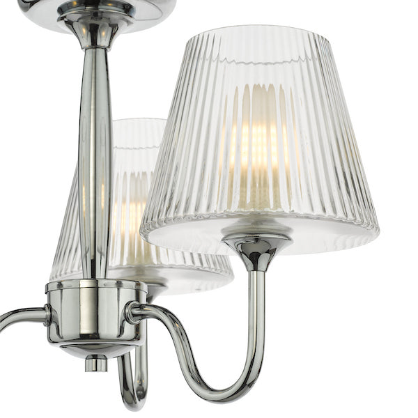 Dar Lighting Rimaz 3 Light Bathroom Polished Chrome & Ribbed Glass IP44 Semi Flush