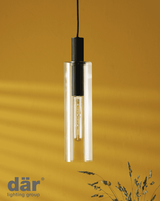 Dar Lighting Ruben Satin Black & Ribbed Glass Pendant