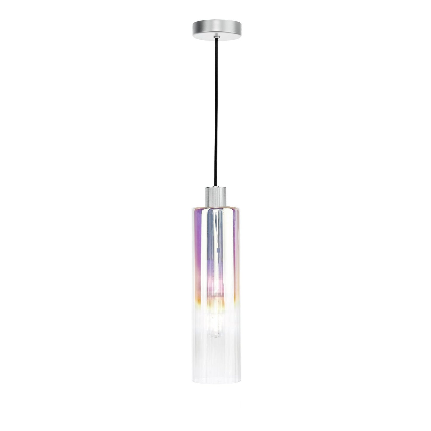 Dar Lighting Ruben Satin Silver & Ribbed Iridised Glass Pendant