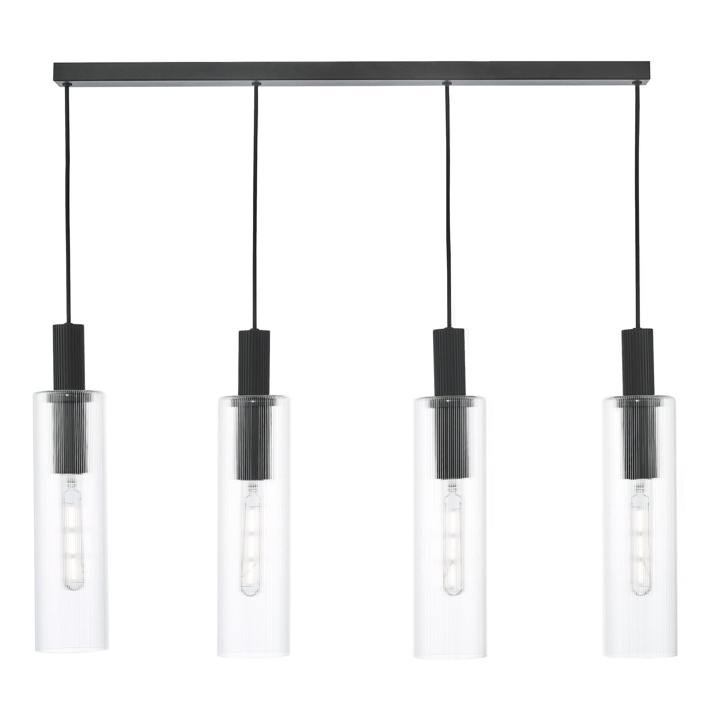 Dar Lighting Ruben 4 Light Satin Black & Ribbed Glass Bar Pendant