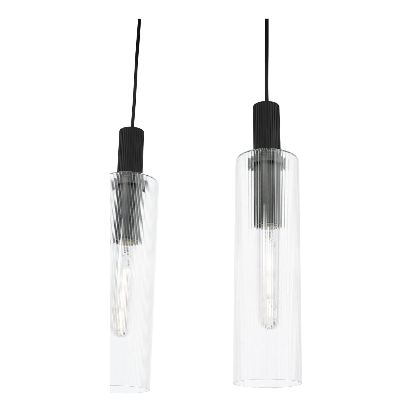 Dar Lighting Ruben 4 Light Satin Black & Ribbed Glass Bar Pendant