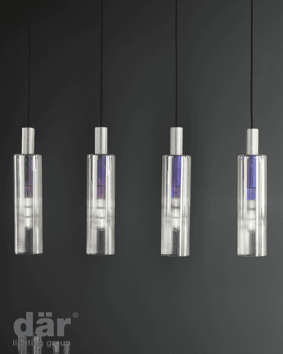 Dar Lighting Ruben 4 Light Satin Silver & Ribbed Iridised Glass Bar Pendant