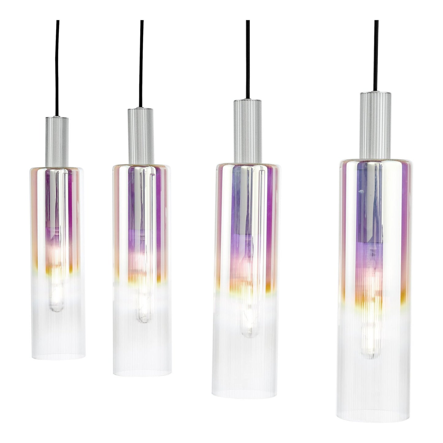 Dar Lighting Ruben 4 Light Satin Silver & Ribbed Iridised Glass Bar Pendant