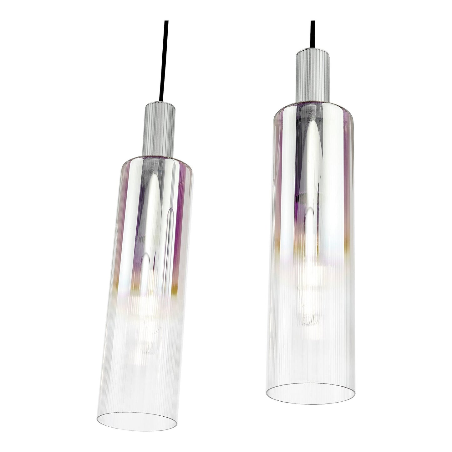 Dar Lighting Ruben 4 Light Satin Silver & Ribbed Iridised Glass Bar Pendant