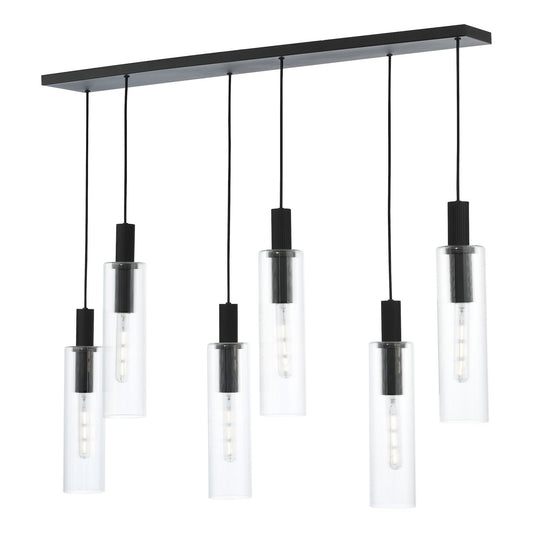 Dar Lighting Ruben 6 Light Satin Black & Ribbed Glass Bar Pendant