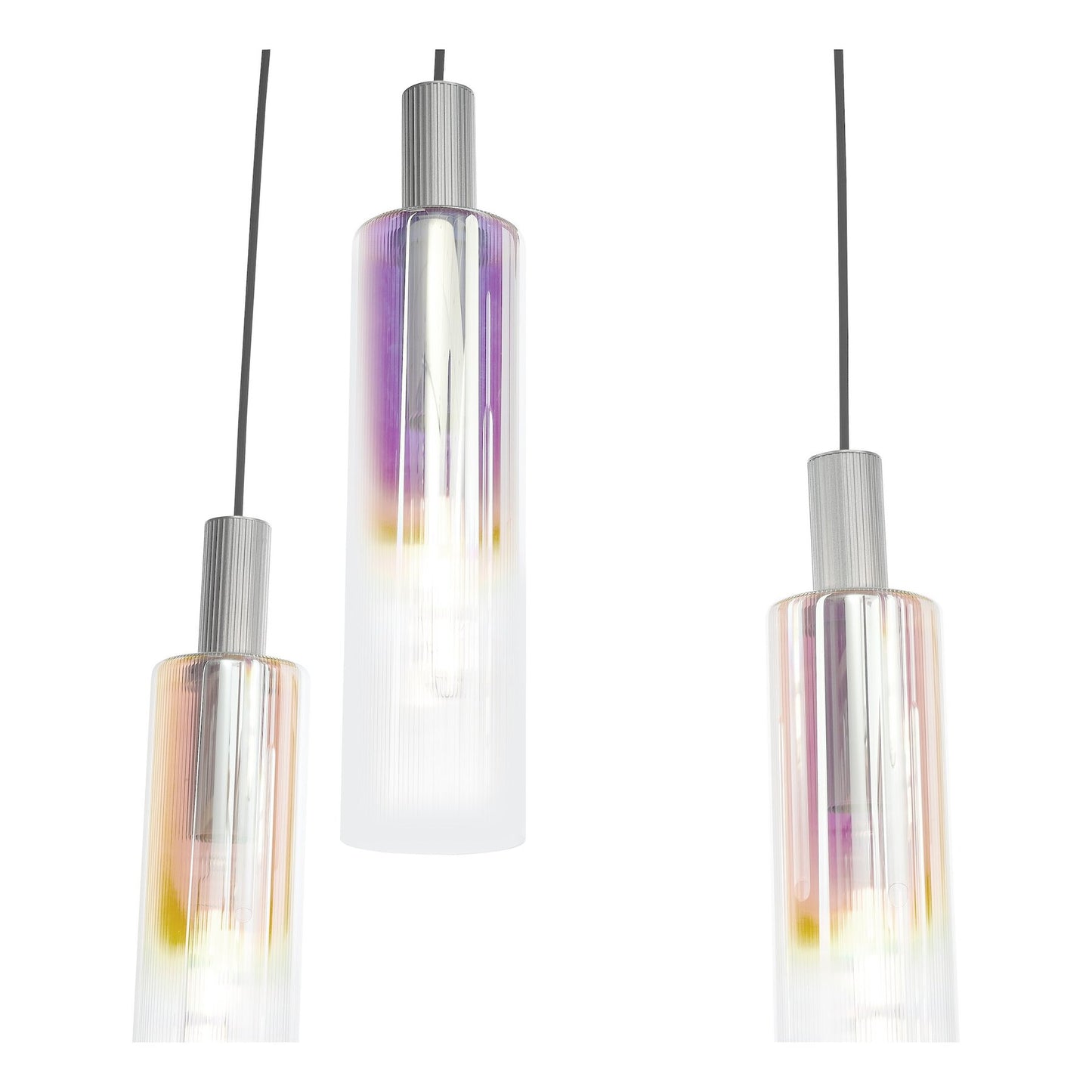 Dar Lighting Ruben 6 Light Satin Silver & Ribbed Iridised Glass Bar Pendant