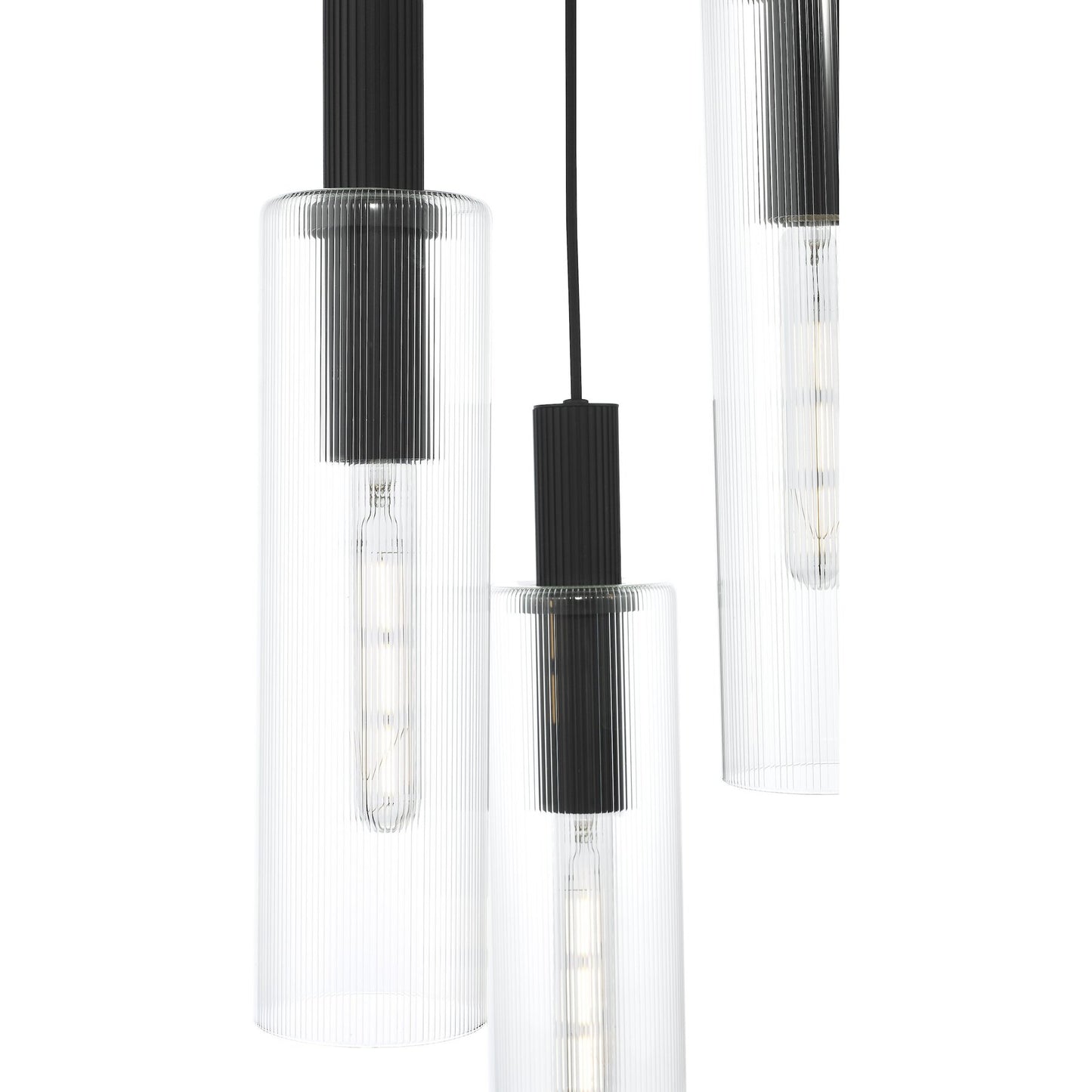 Dar Lighting Ruben 3 Light Satin Black & Ribbed Glass Cluster Pendant