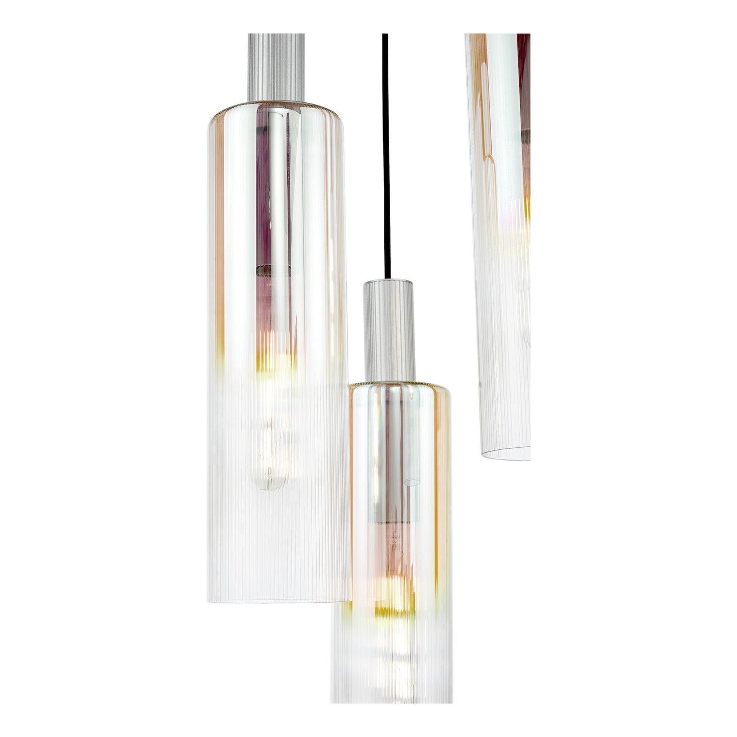 Dar Lighting Ruben 3 Light Satin Silver & Ribbed Iridised Glass Cluster Pendant
