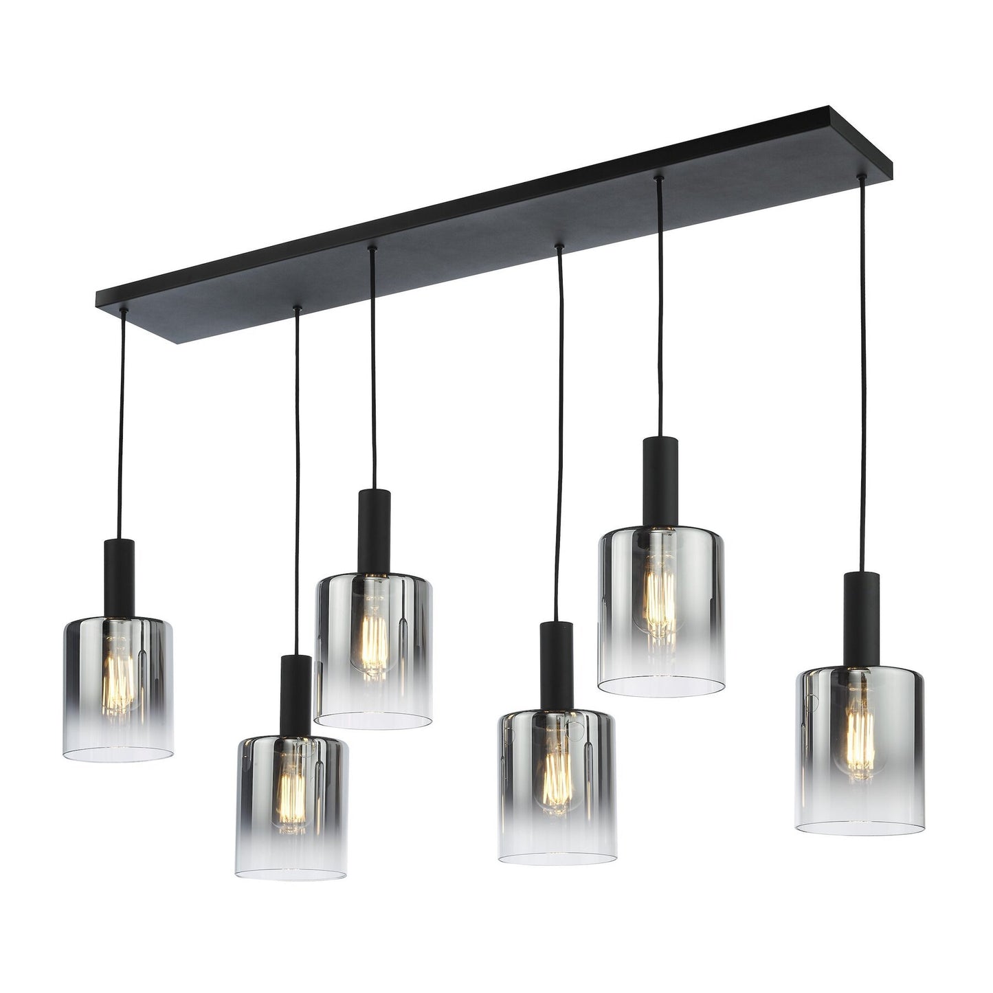 Dar Lighting Savannah 6 Light Matt Black & Smoked Glass Bar Pendant