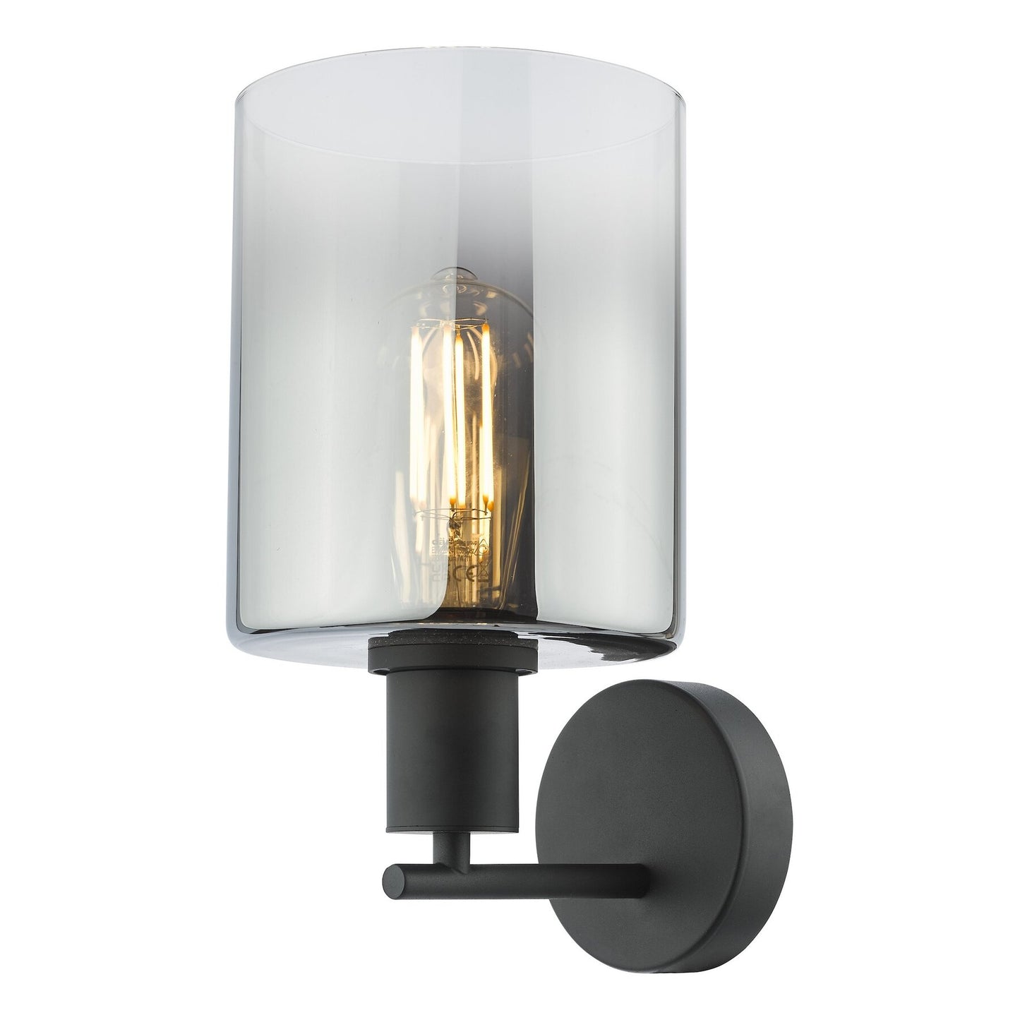 Dar Lighting Savannah Matt Black & Smoked Glass Wall Light