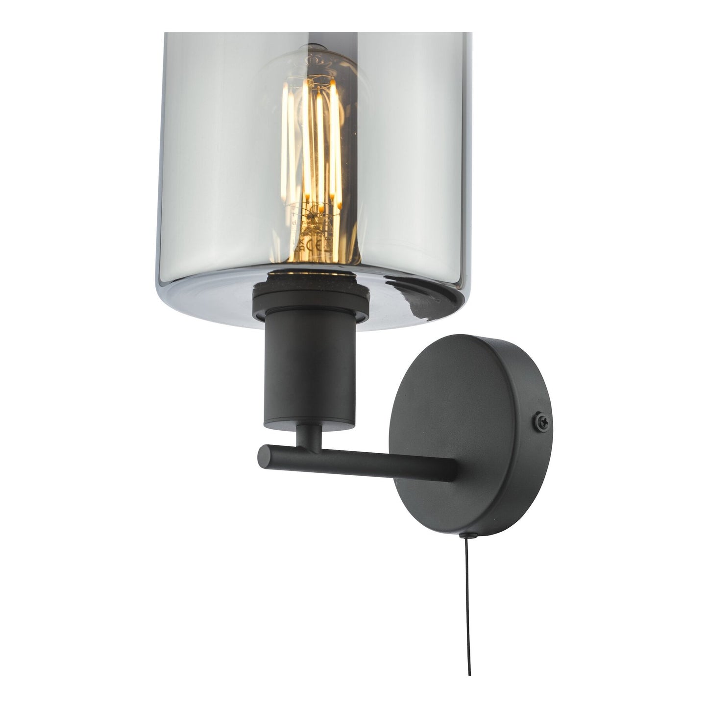 Dar Lighting Savannah Matt Black & Smoked Glass Wall Light