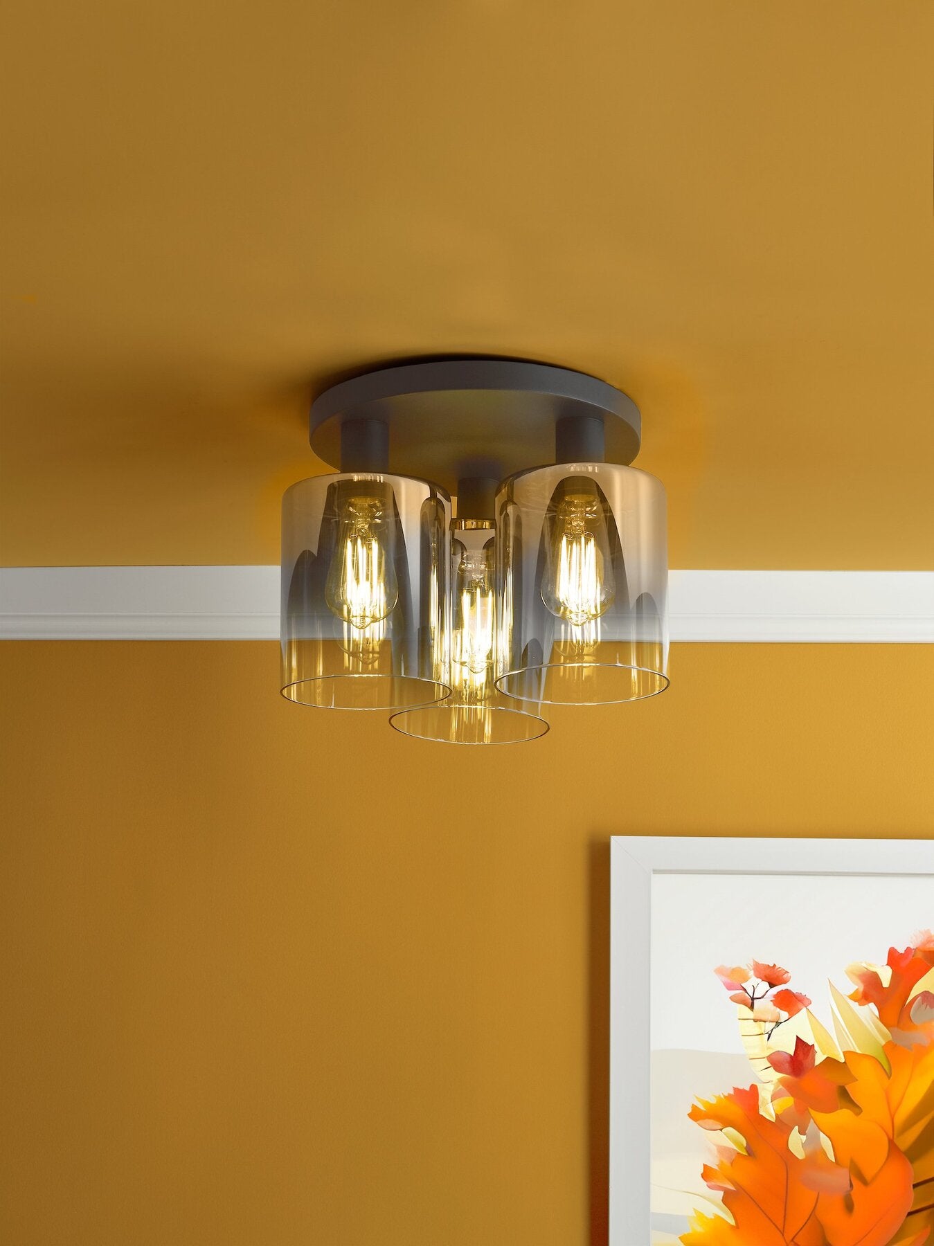 Dar Lighting Savannah 3 Light Matt Black & Smoked Glass Flush