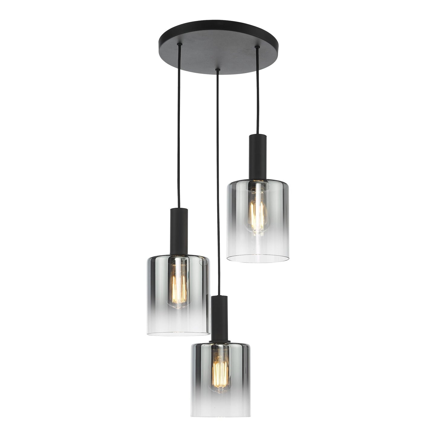 Dar Lighting Savannah 3 Light Matt Black & Smoked Glass Cluster Pendant