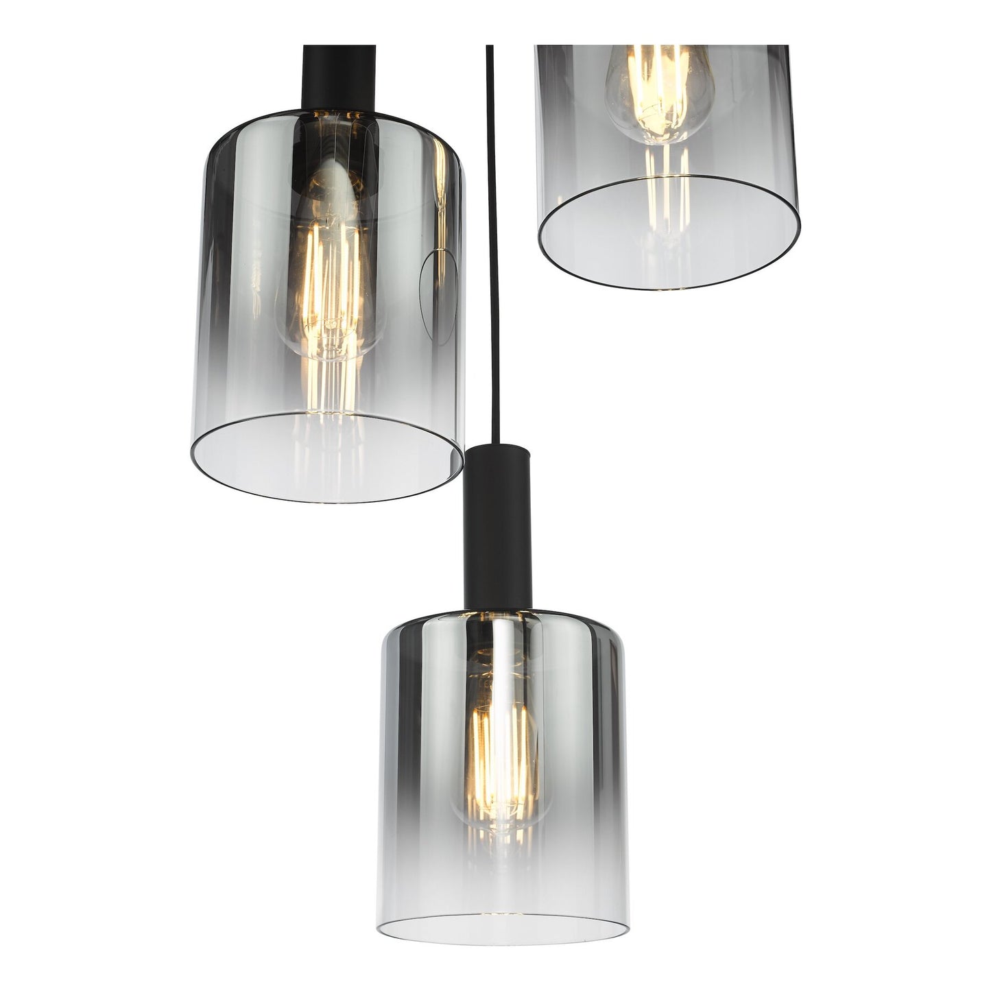 Dar Lighting Savannah 3 Light Matt Black & Smoked Glass Cluster Pendant