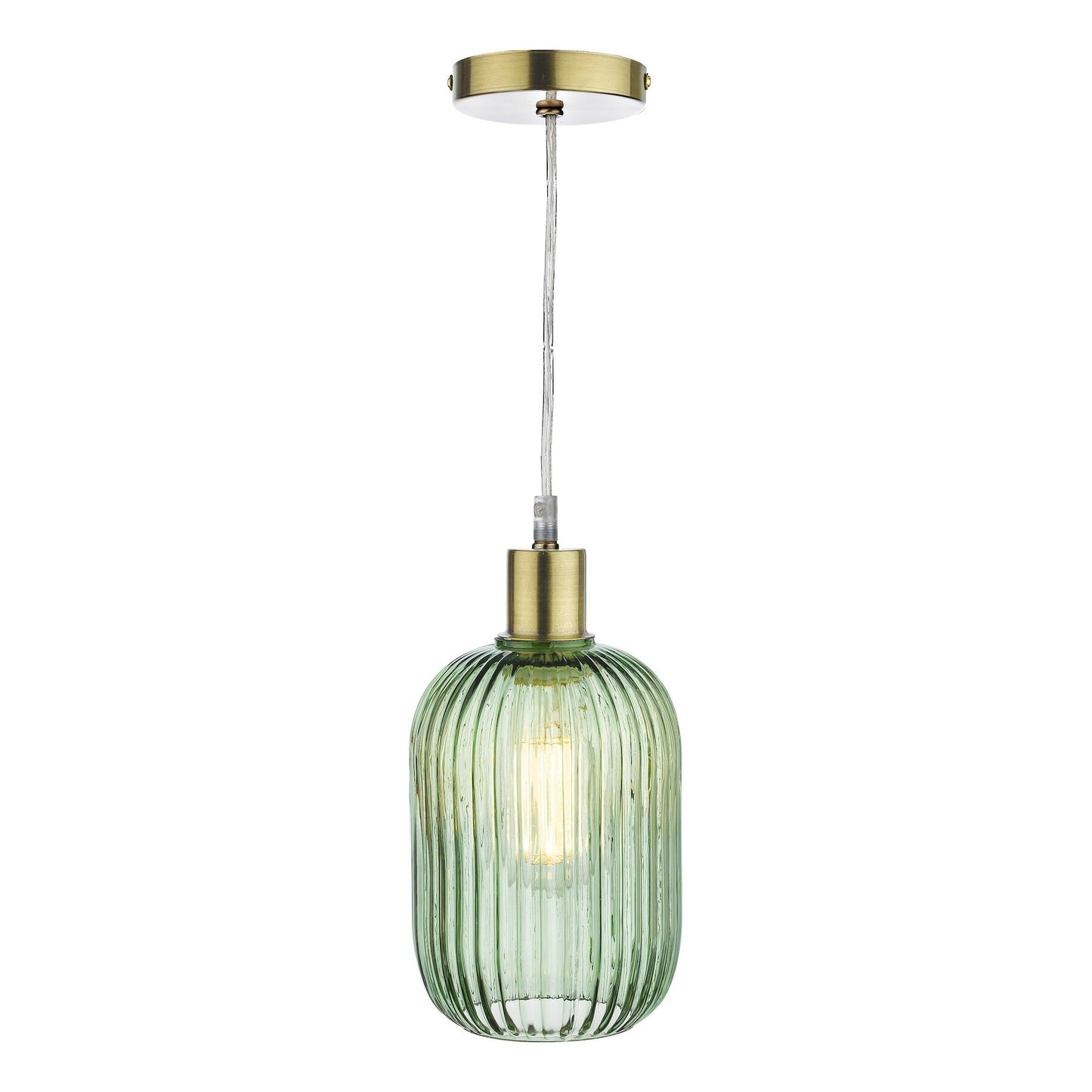 Dar Lighting Sawyer Easy Fit Pendant Green Ribbed Glass
