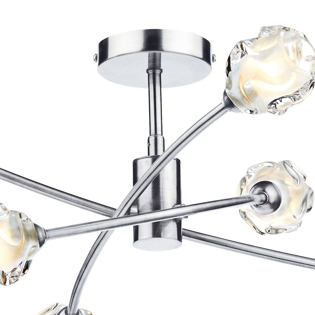 Dar Lighting Seattle 6 Light Satin Chrome & Sculptured Glass Semi Flush