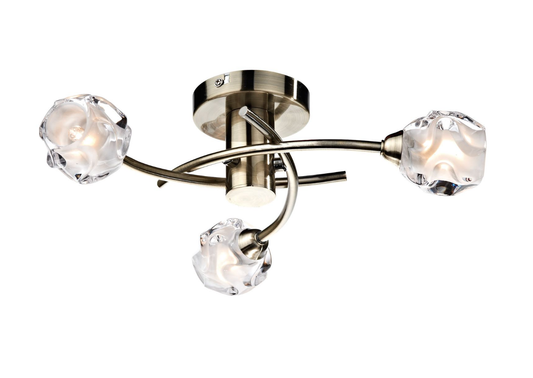 Dar Lighting Seattle 3 Light Antique Brass Semi Flush