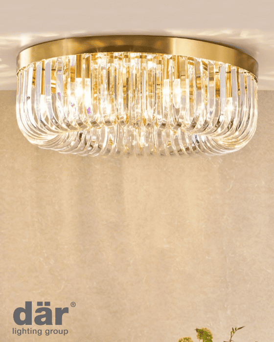 Dar Lighting Sigourney 6 Light Satin Gold & Crystal Flush