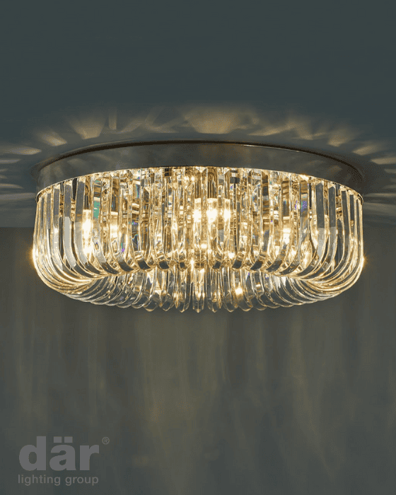 Dar Lighting Sigourney 6 Light Polished Nickel & Crystal Flush