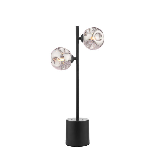 Dar Lighting Spiral 2 Light Matt Black Table Lamp With Closed Organic Smoked Glass