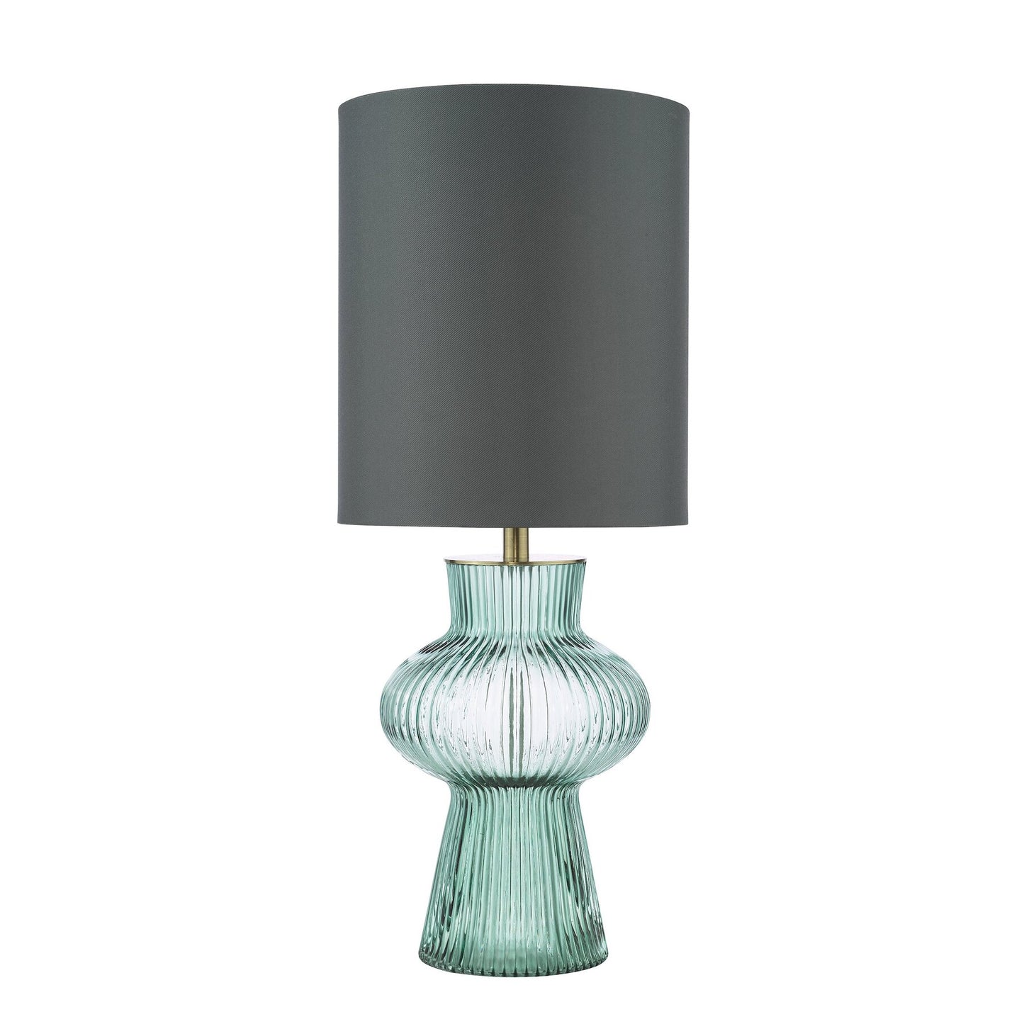 Dar Lighting Suelita Green Ribbed Glass & Antique Brass Table Lamp With Shade