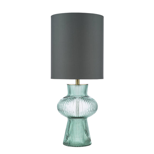 Dar Lighting Suelita Green Ribbed Glass & Antique Brass Table Lamp With Shade
