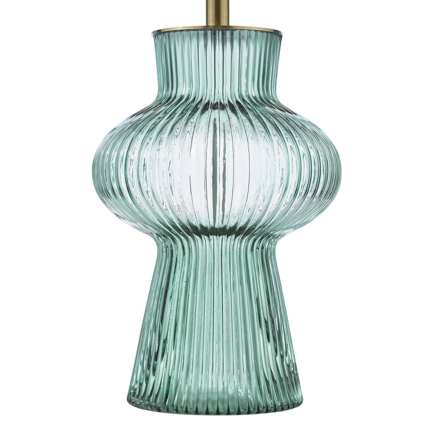 Dar Lighting Suelita Green Ribbed Glass & Antique Brass Table Lamp With Shade