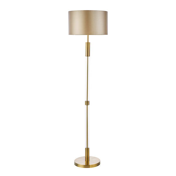 Dar Lighting Sylvester Antique Brass & Glass Floor Lamp With Shade