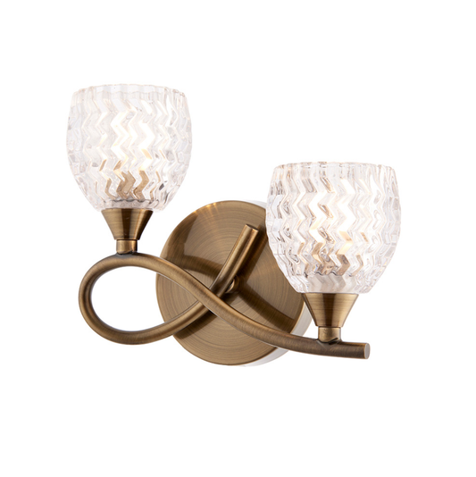 Endon Boyer 2 Light Cut Glass & Antique Brass Left Wall Light