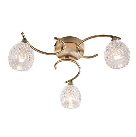 Endon Boyer 3 Light Cut Glass & Antique Brass Semi Flush