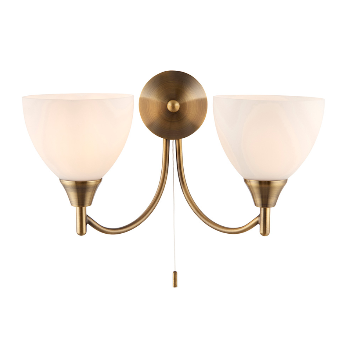 Endon Alton 2 Light Antique Brass & Opal Glass Wall Light
