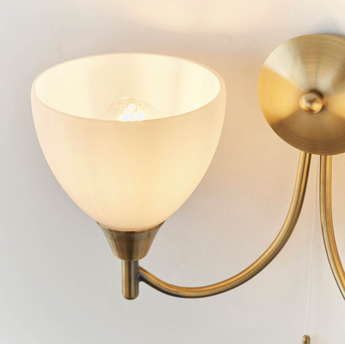 Endon Alton 2 Light Antique Brass & Opal Glass Wall Light