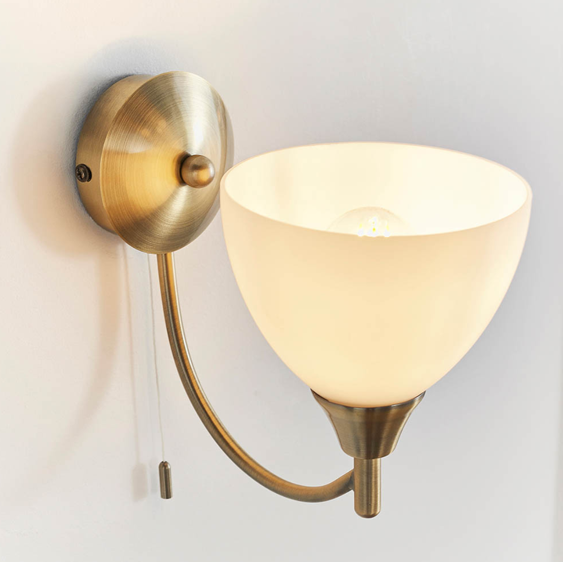 Endon Antique Brass & Alton Opal Glass Wall Light