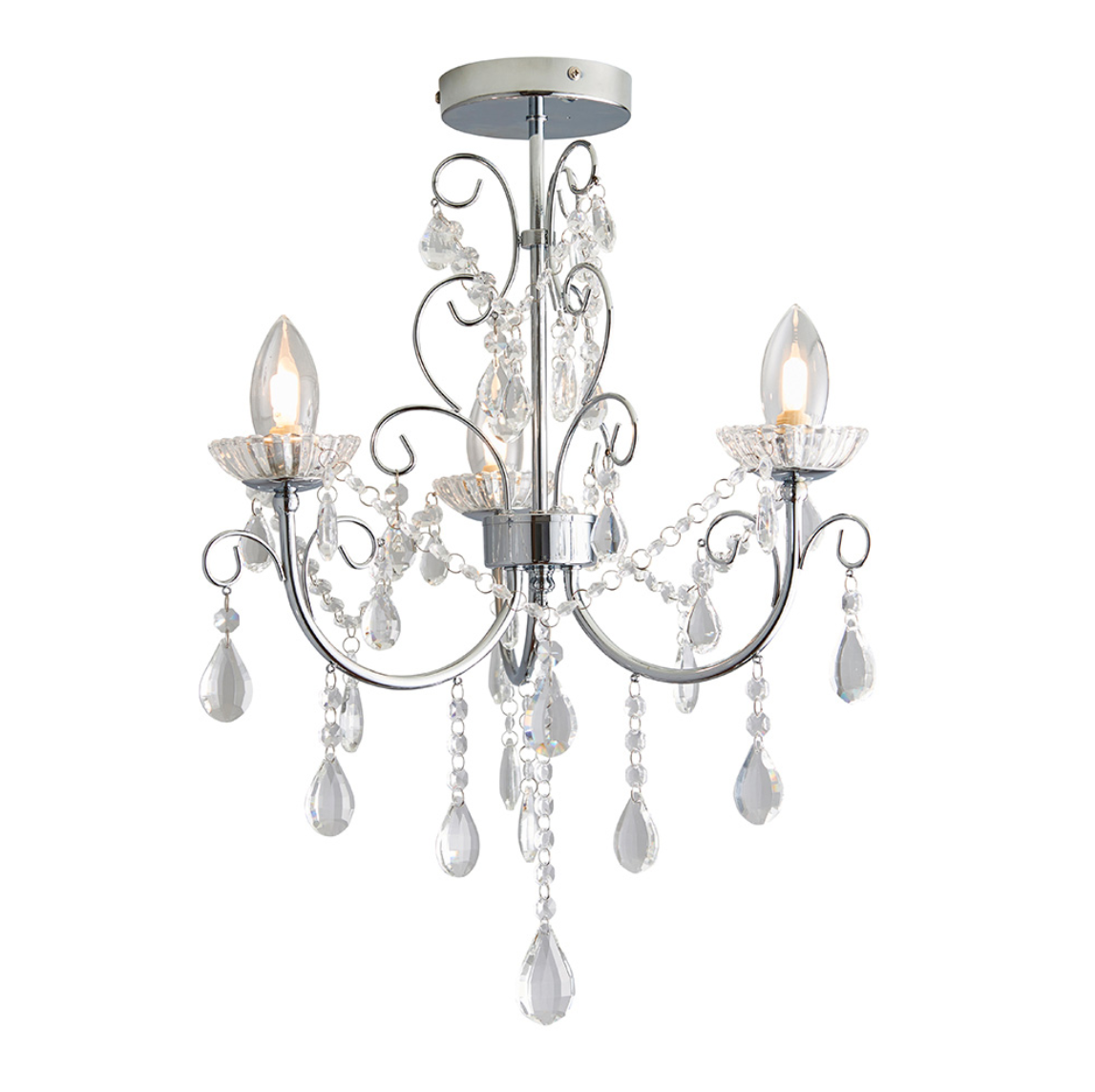 Endon Tabitha Bathroom IP44 3 Light Chrome & Crystal Semi Flush