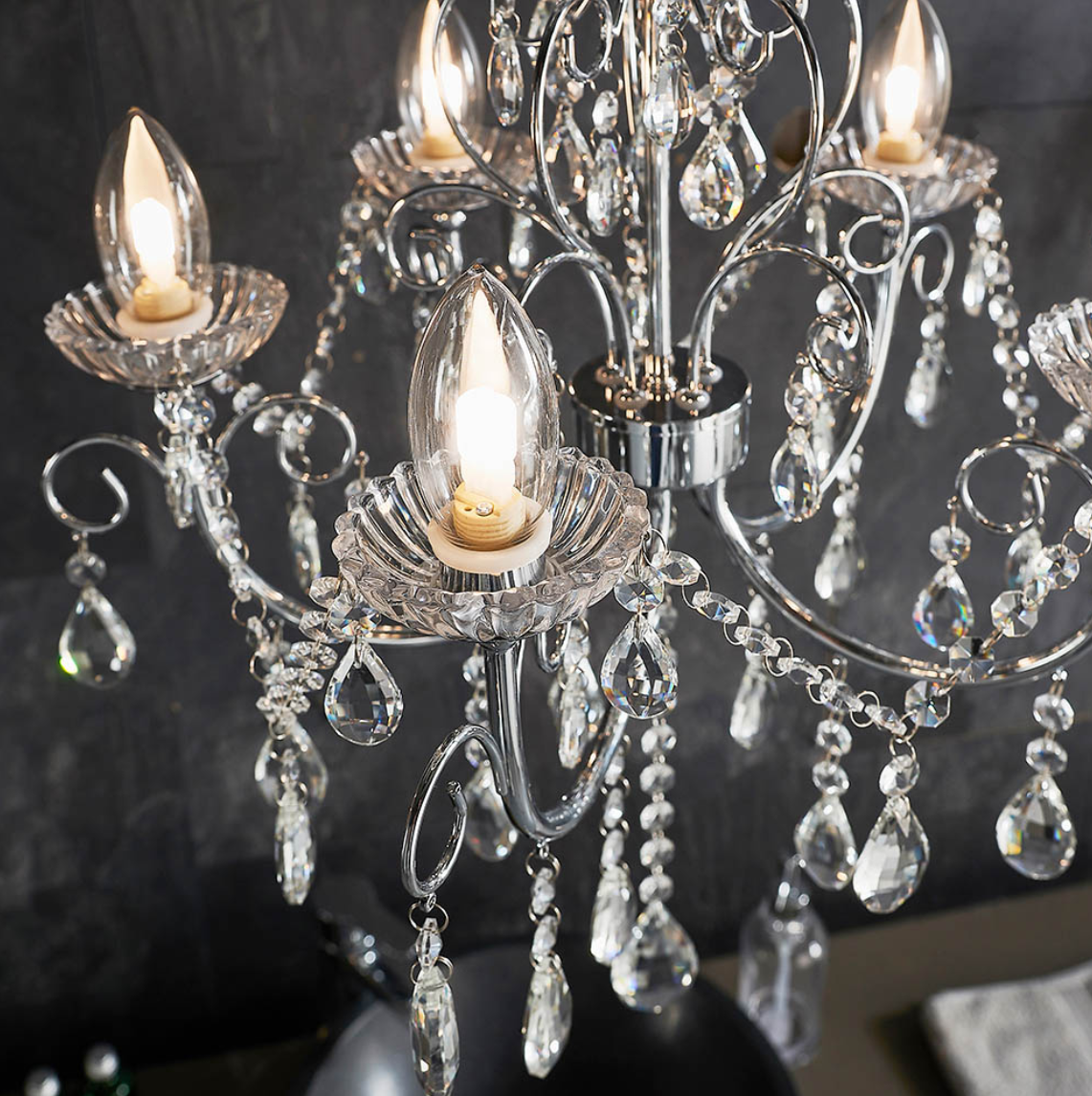 Endon Tabitha Bathroom IP44 5 Light Chrome & Crystal Pendant