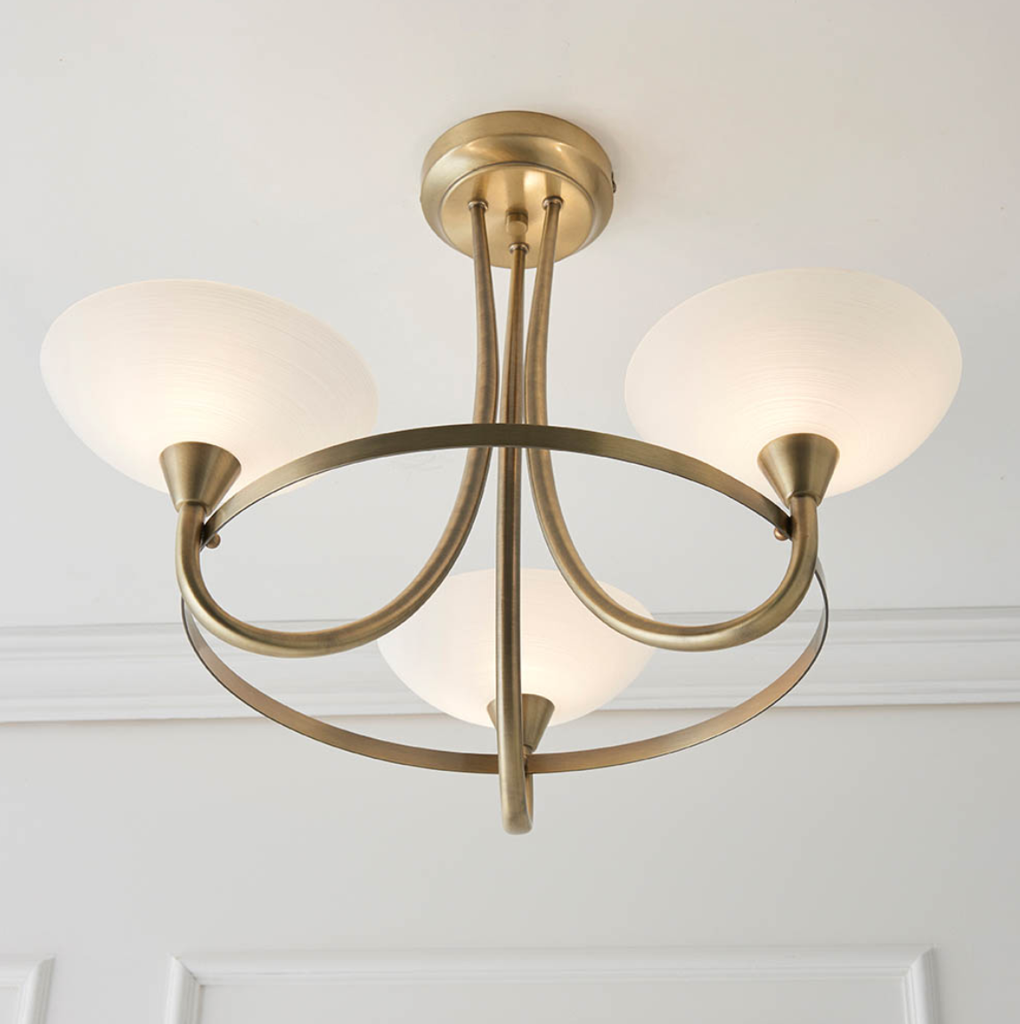 Endon Cagney 3 Light White & Antique Brass Semi Flush