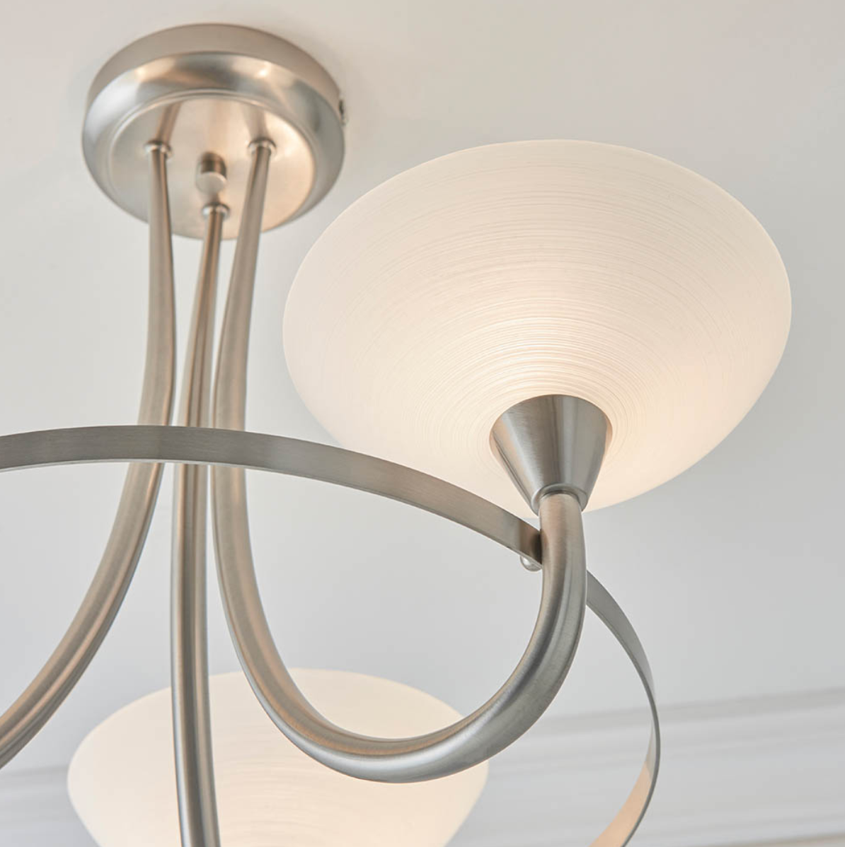 Endon Cagney 3 Light White & Satin Chrome Semi Flush
