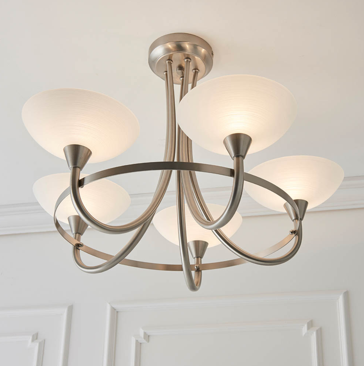 Endon Cagney 5 Light White & Satin Chrome Semi Flush
