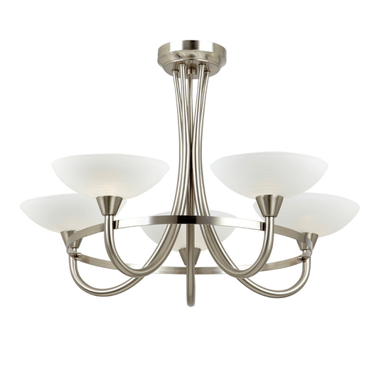 Endon Cagney 5 Light White & Satin Chrome Semi Flush