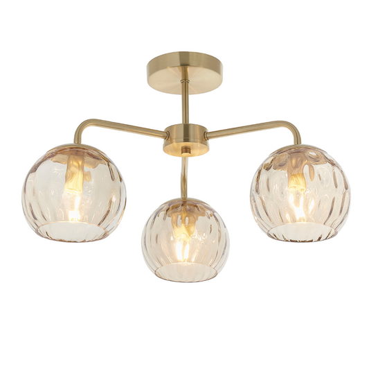 Endon 3 Light Dimple Champagne Glass Semi Flush